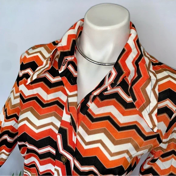 v i n t a g e :: Authentic Mod Zig Zag Chevron Dagger Buttoned Dress - Picture 6 of 14